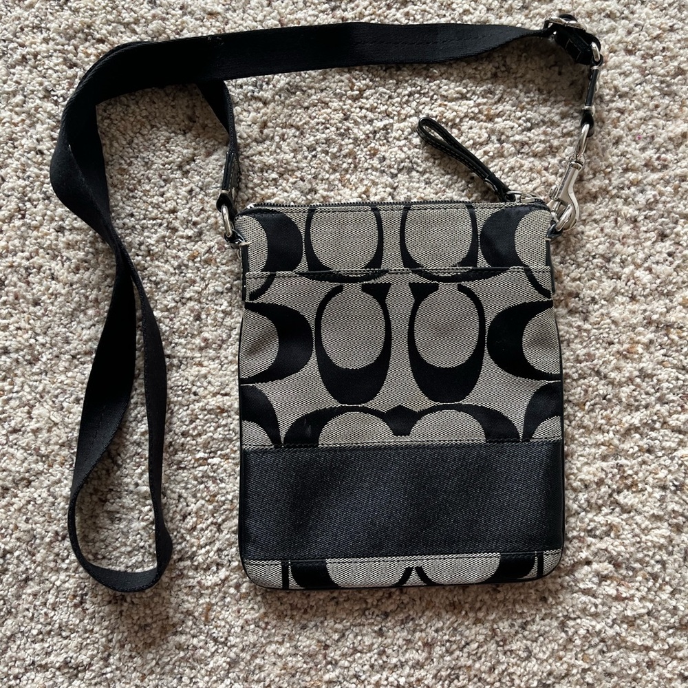 Coach Black and Gray Crossbody Bag with Signature Monogram